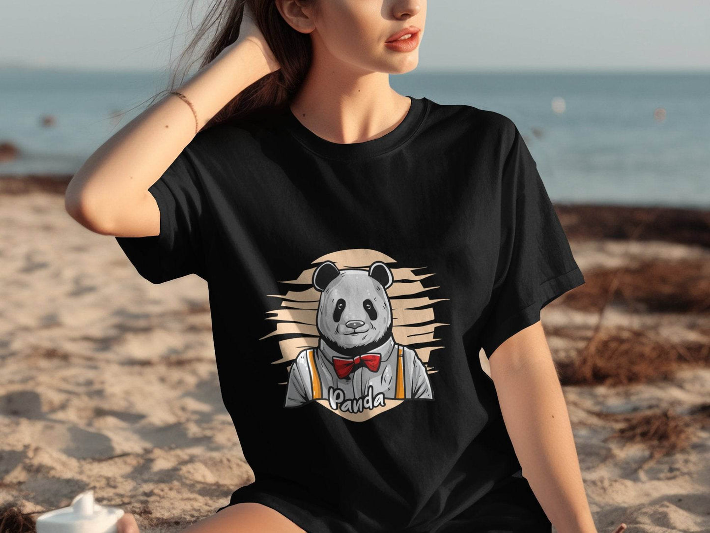 Fun Cartoon Panda Wearing Bow Tie Graphic T-Shirt - Design & Vybe