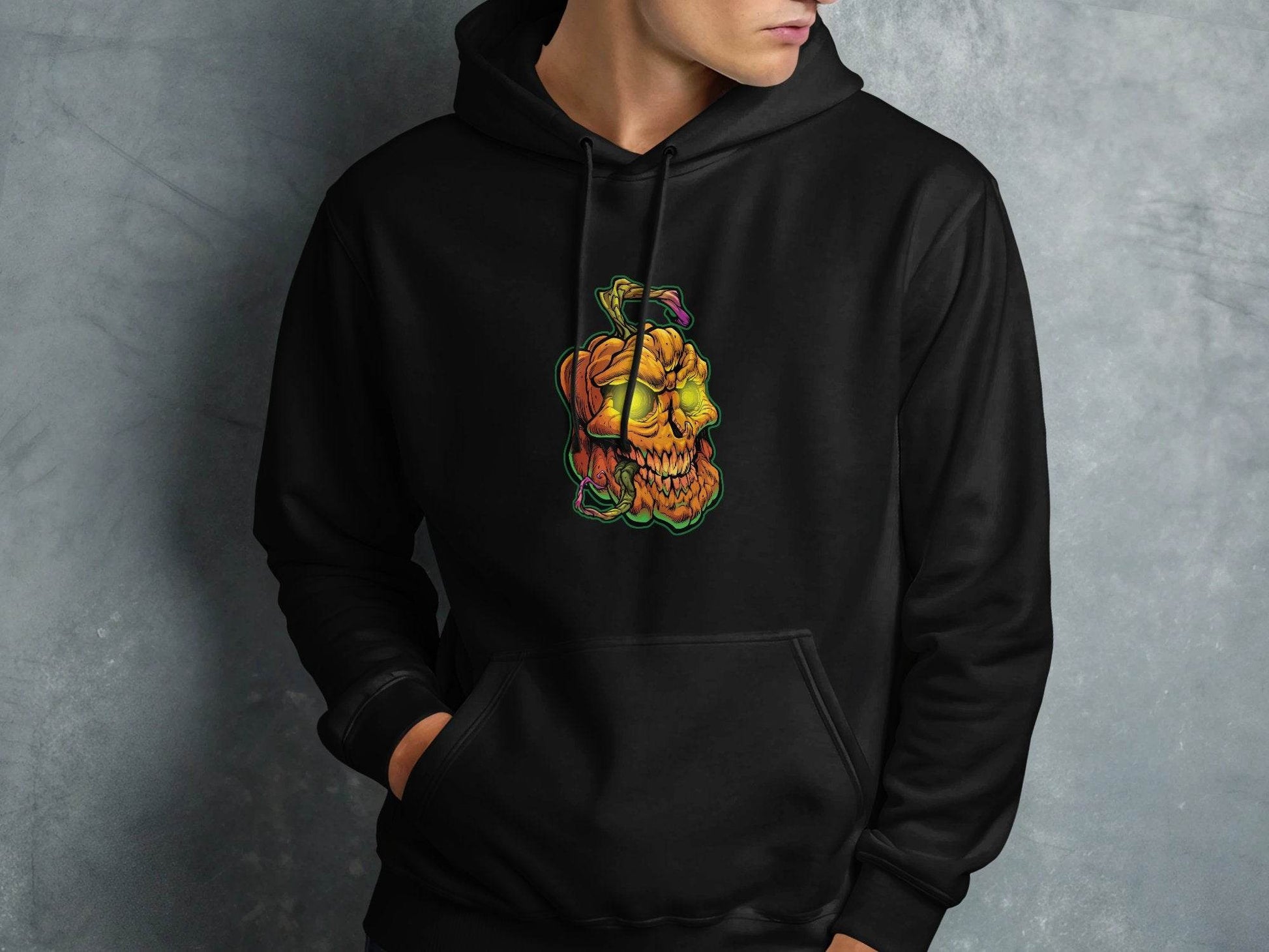 Glowing Eye Spooky Scary Pumpkin Skull Halloween Hoodie - Design & Vybe