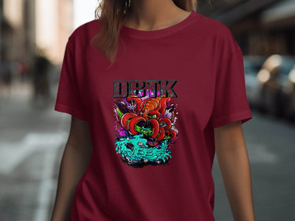 DBTK Octopus Rising with Splashes Graphic Print T-Shirt - Design & Vybe