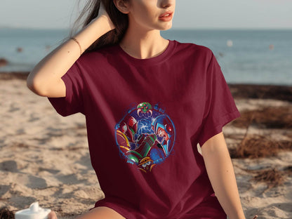 Metroid Meets Mega Man Character Design in Space T-Shirt - Design & Vybe