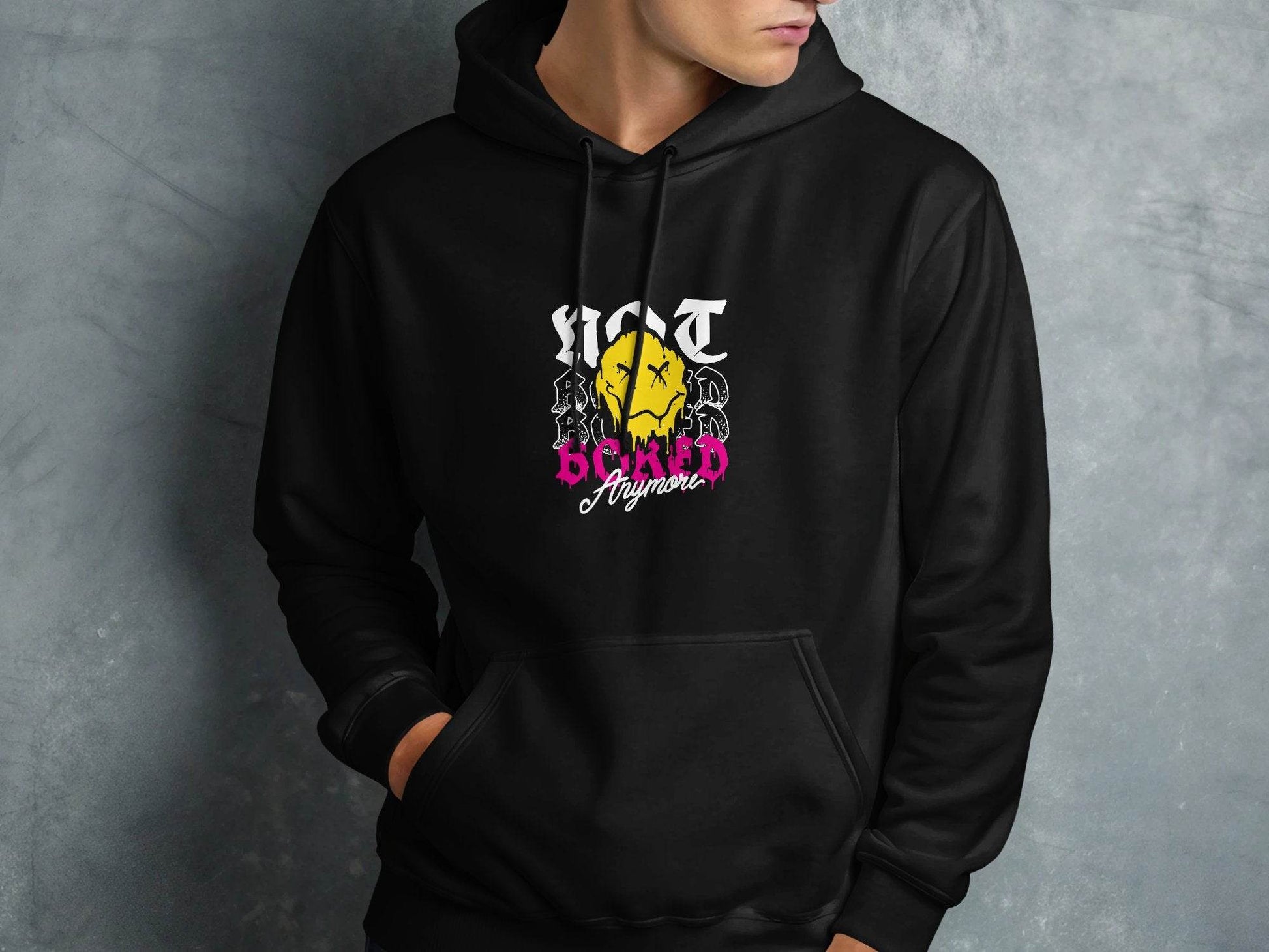 Melting Face Smiley Bored Expression Graphic Hoodie - Design & Vybe