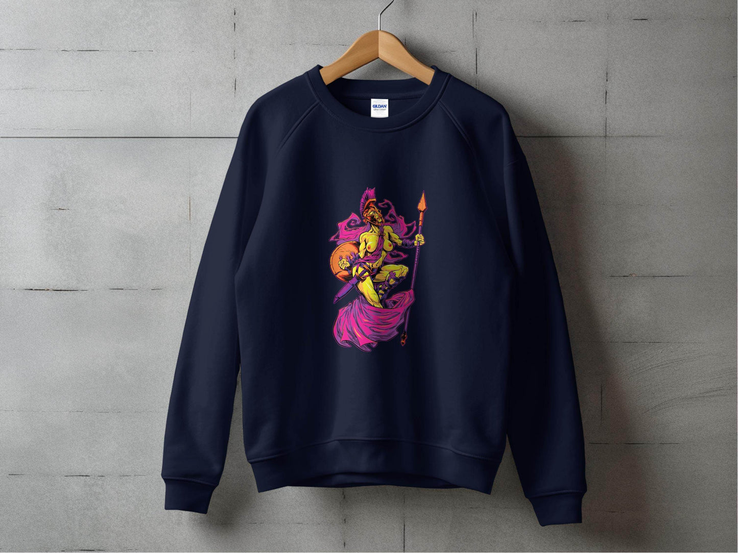 Striking Female Warrior with Spear Graphic Art Sweater - Design & Vybe