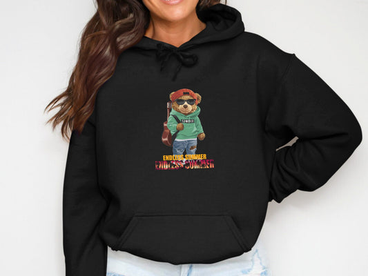 Endless Summer Bear Print Black Hooded Sweatshirt product