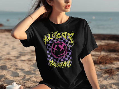 Grunge Smiley Checkered Dead Smile Graphic with Graffiti T-shirt - Design & Vybe
