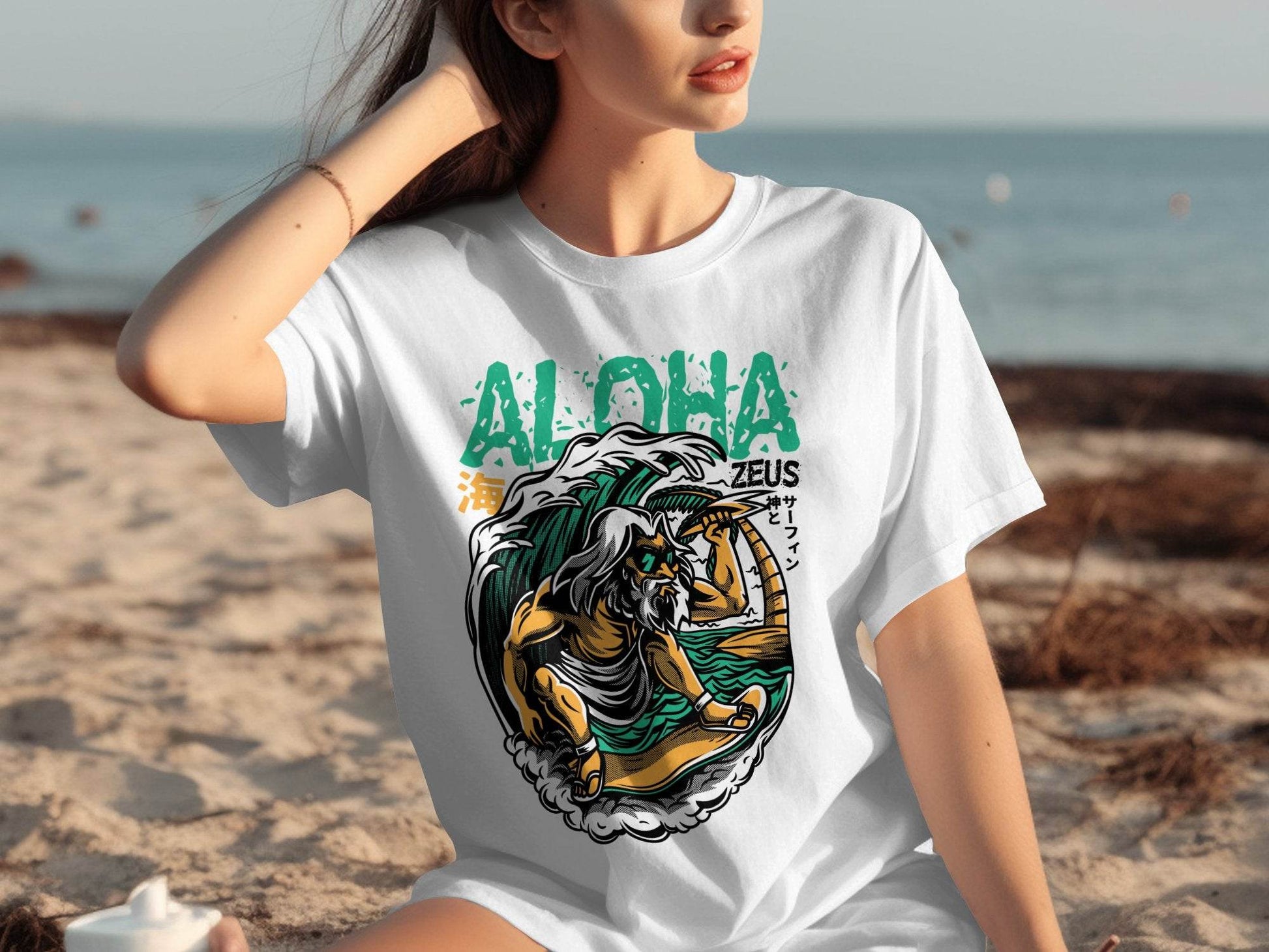 Aloha Zeus God Surf Design Graphic Artistic T-Shirt - Design & Vybe