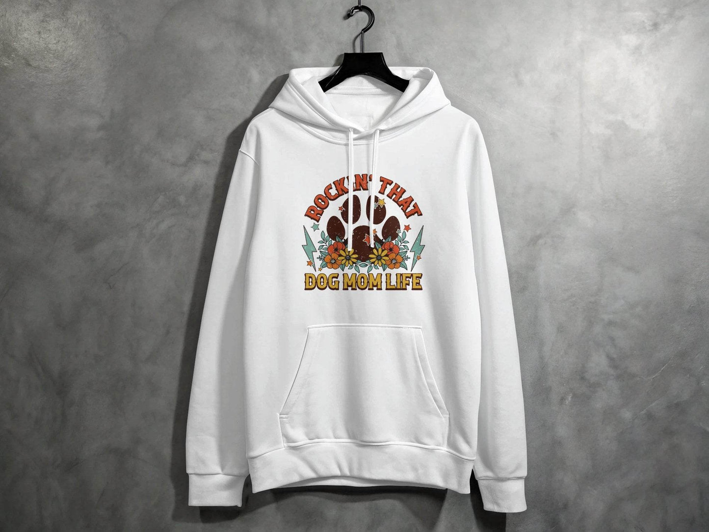 Rockin' That Dog Mom Life With Paw and Flowers Hoodie - Design & Vybe