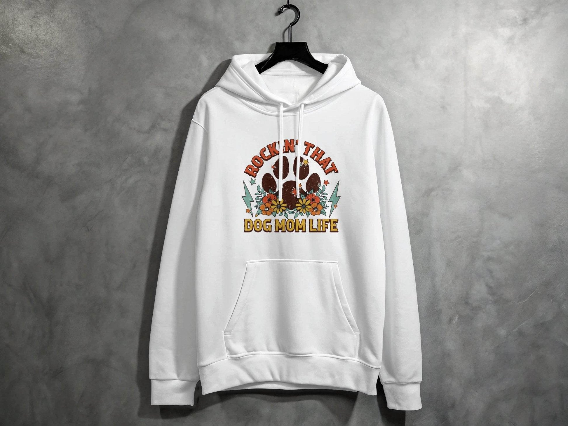 Rockin' That Dog Mom Life With Paw and Flowers Hoodie - Design & Vybe