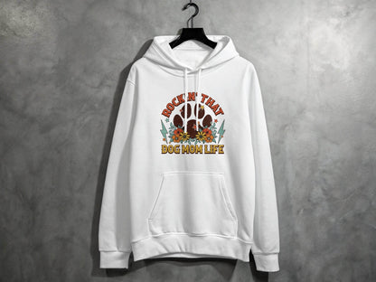 Rockin' That Dog Mom Life With Paw and Flowers Hoodie - Design & Vybe