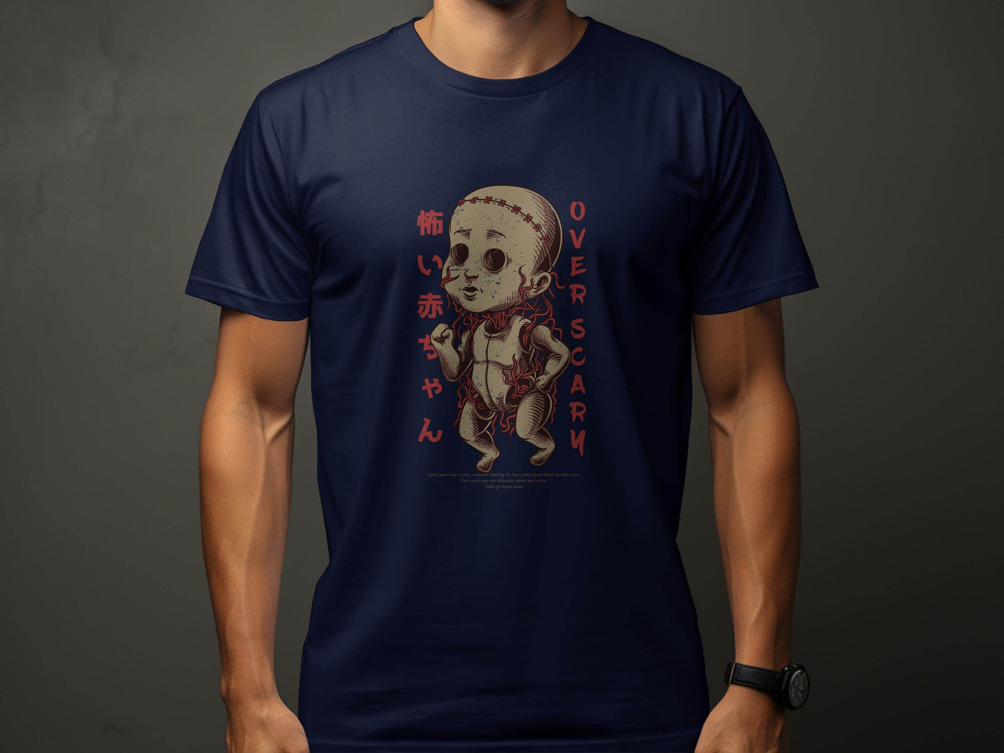 Scary Doll with Japanese Text Design Trendy Over Scary T-Shirt - Design & Vybe