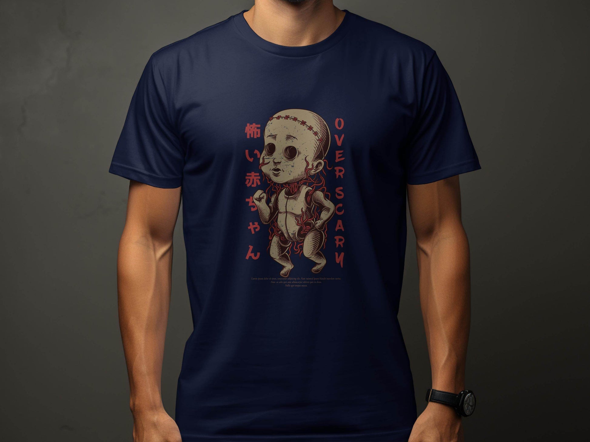 Scary Doll with Japanese Text Design Trendy Over Scary T-Shirt - Design & Vybe