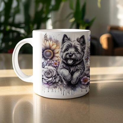 Colorful floral dog design white ceramic mug product