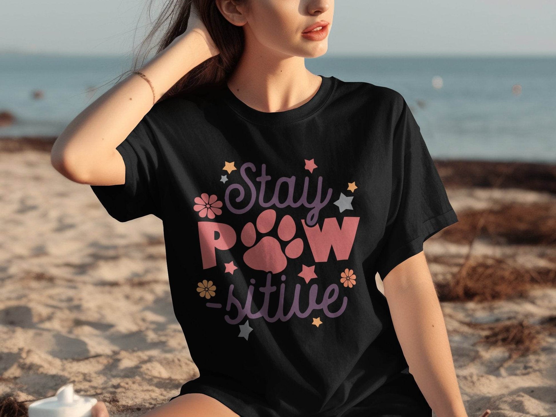 Stay Paw-sitive Pet Dog Animal Lover Graphic Design T-Shirt - Design & Vybe