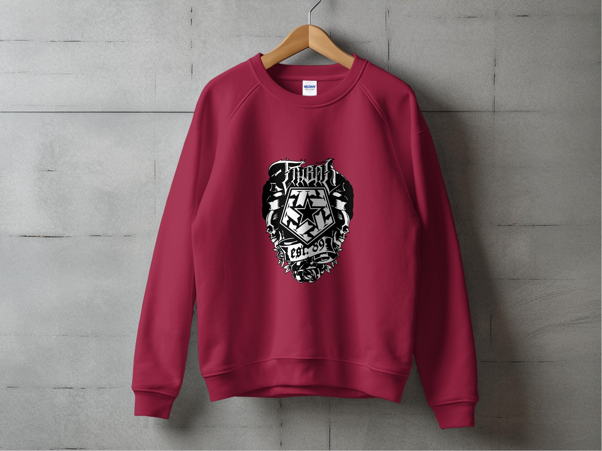 Stylish red sweatshirt with unique graphic design product
