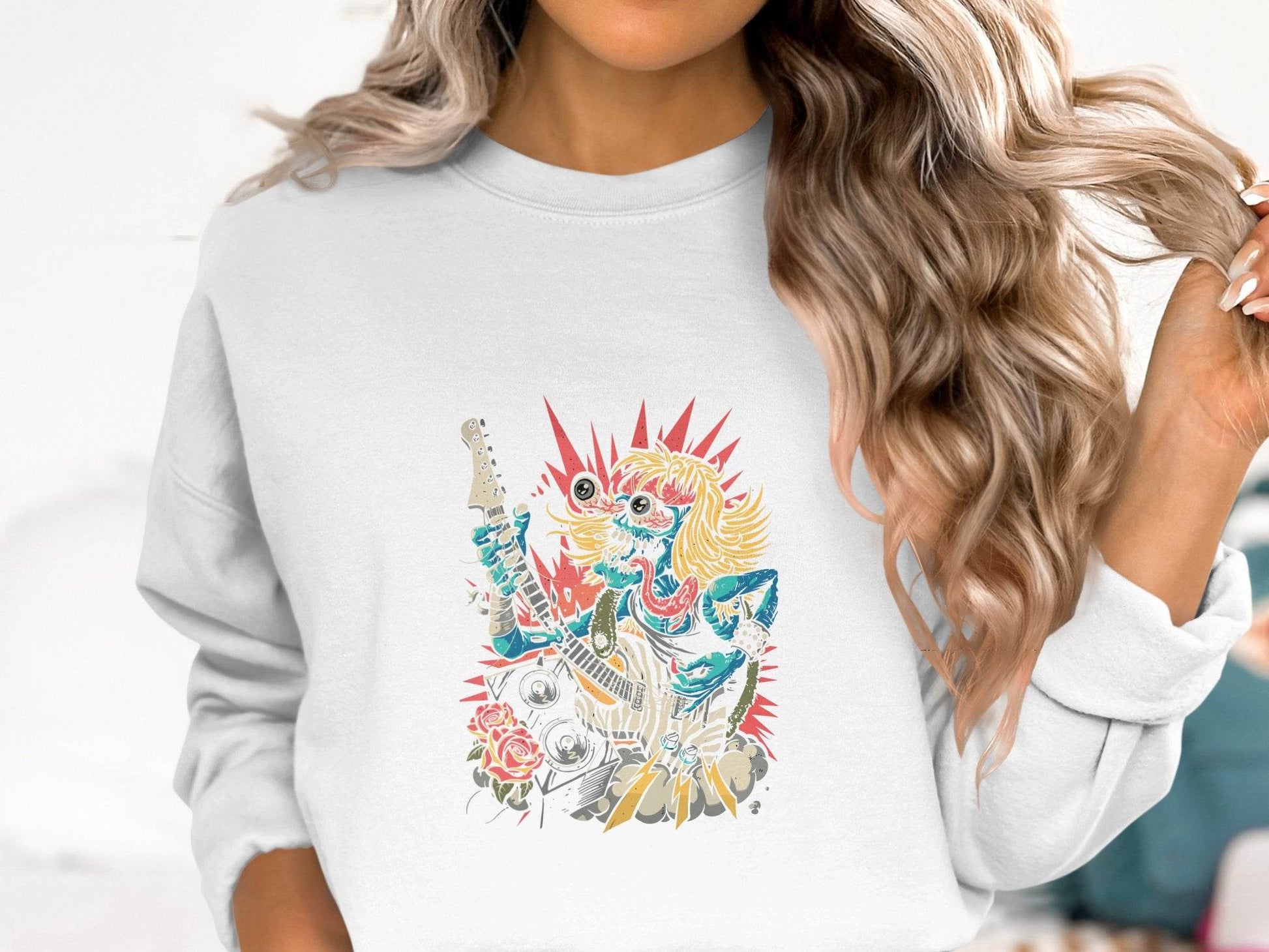 Rock and Roll Zombie Plays Guitar Artwork Sweater - Design & Vybe