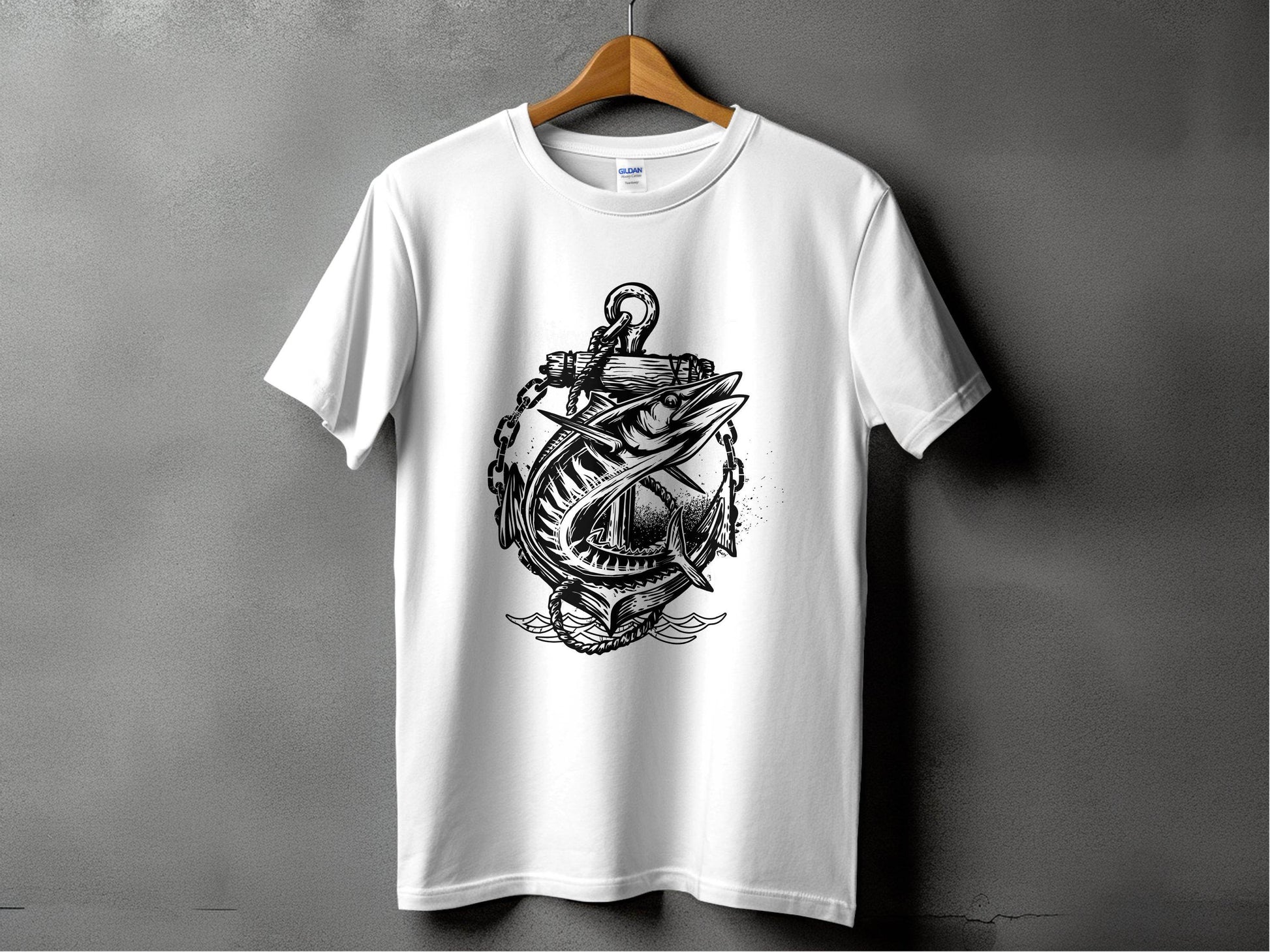 Nautical Anchor and Fish Design White T-Shirt product