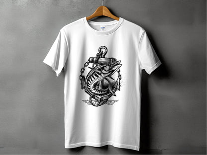 Nautical Anchor and Fish Design White T-Shirt product