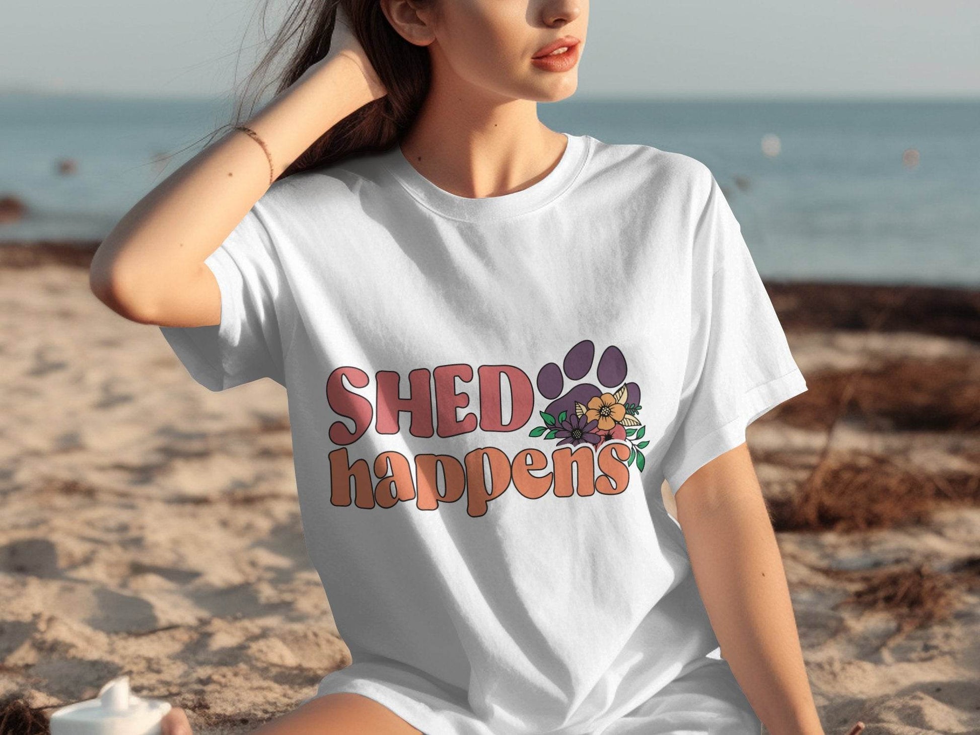 Shed Happens Dog Paw with Flowers Funny Dog Lover T-Shirt - Design & Vybe