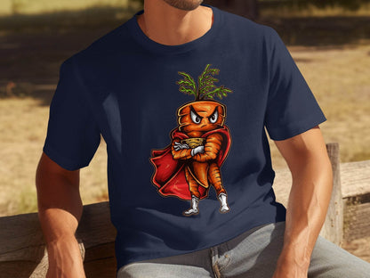 Menacing Carrot Graphic Printed on Navy Blue T-Shirt product