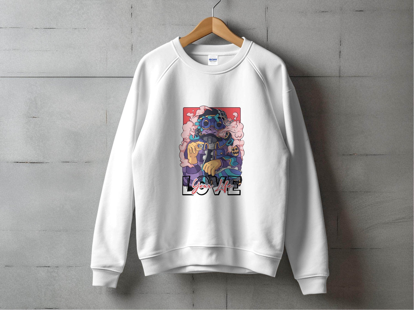 Love Your Life Robot Style Cartoon Graphics Hoodie - Design & Vybe
