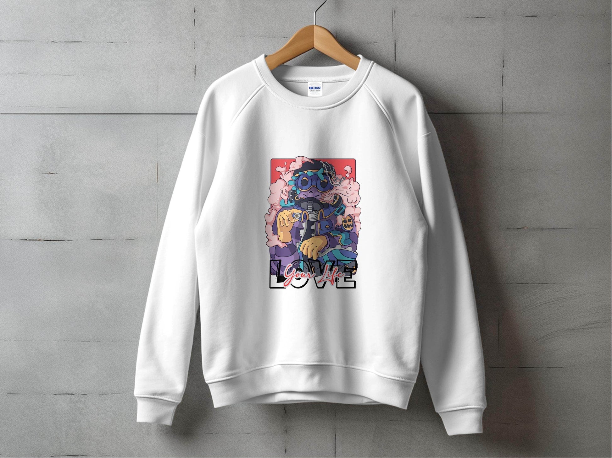 Love Your Life Robot Style Cartoon Graphics Hoodie - Design & Vybe