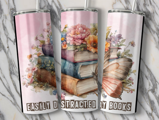 Easily Distracted by Books and Flowers Tumbler product