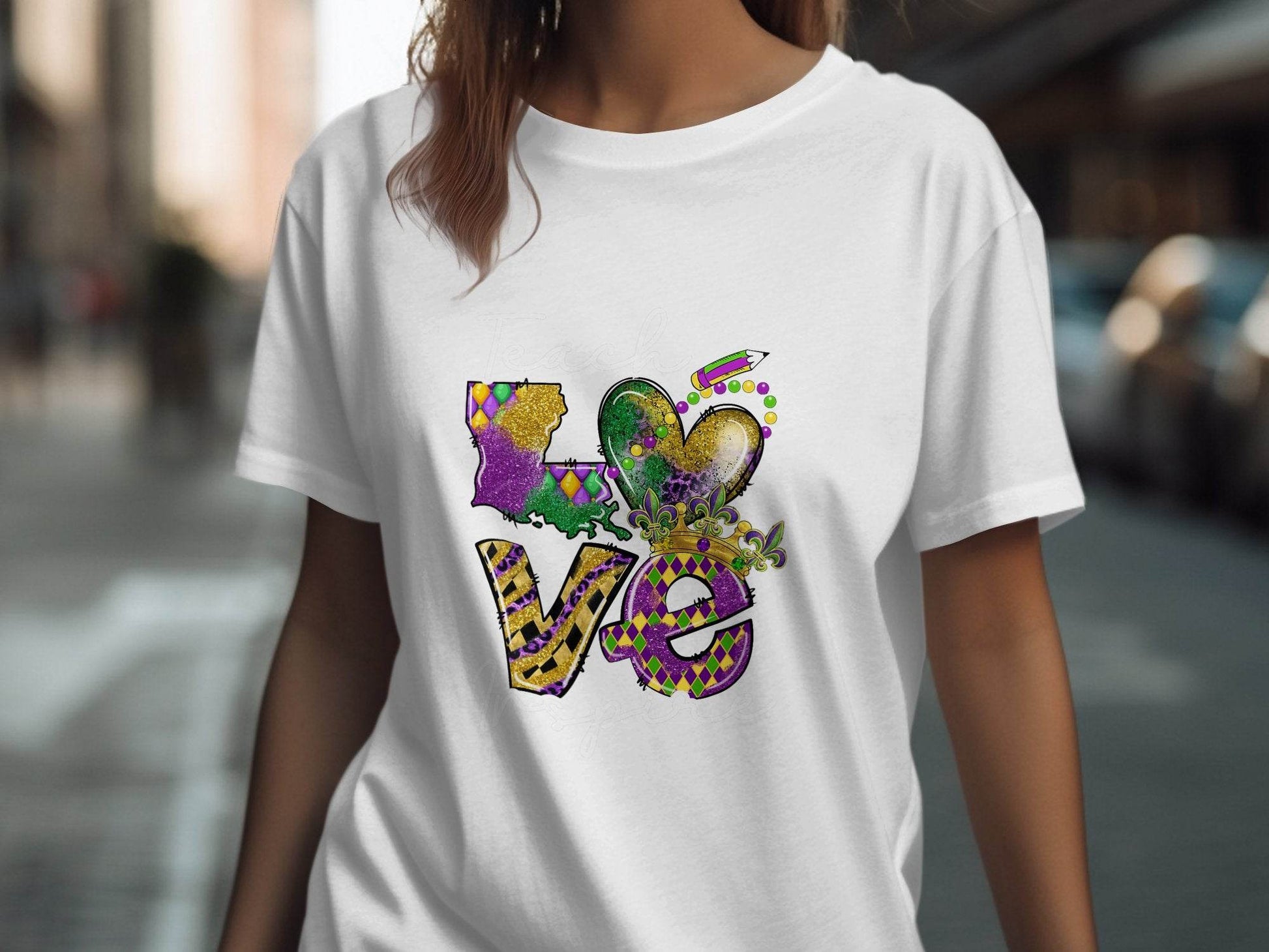 Teach Love Inspire Louisiana Heart Crown Mardi Gras T-Shirt - Design & Vybe