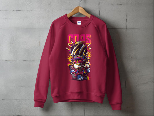 Vibrant Cartoon Character Design on Red Sweatshirt product