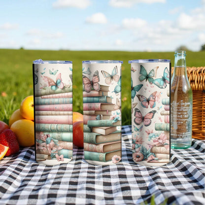 Elegant Butterflies On Stack Books Pastel Colors Style Tumbler - Design & Vybe