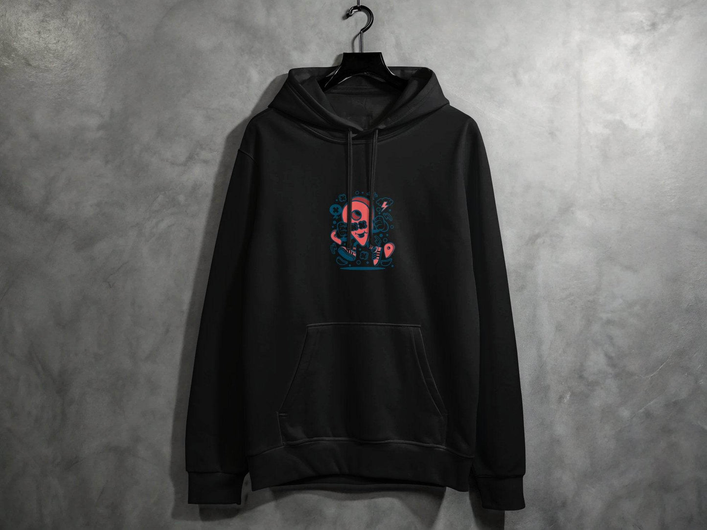 Fun Cartoon Location Pin Graphic Hoodie - Design & Vybe