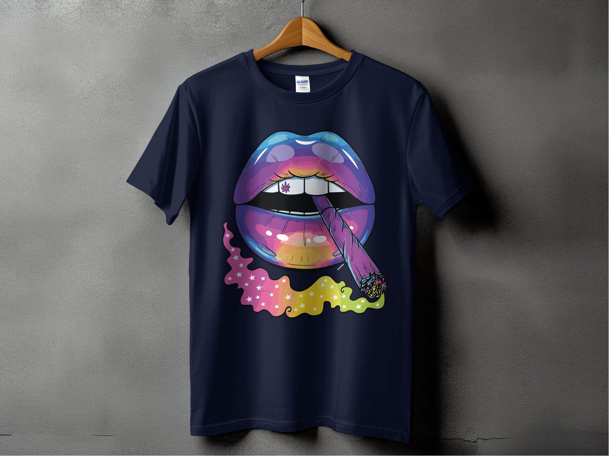 Colorful Lips Smoking Weed Design T-Shirt - Design & Vybe