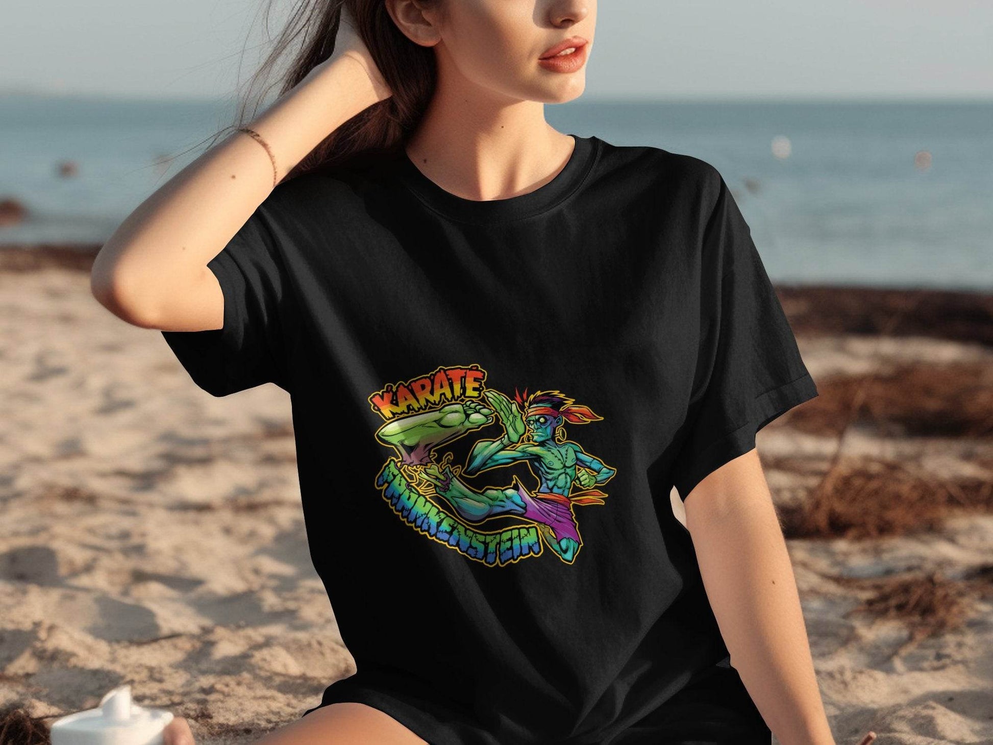 Karate Frankenstein Zombie Monster Funny Halloween T-Shirt - Design & Vybe