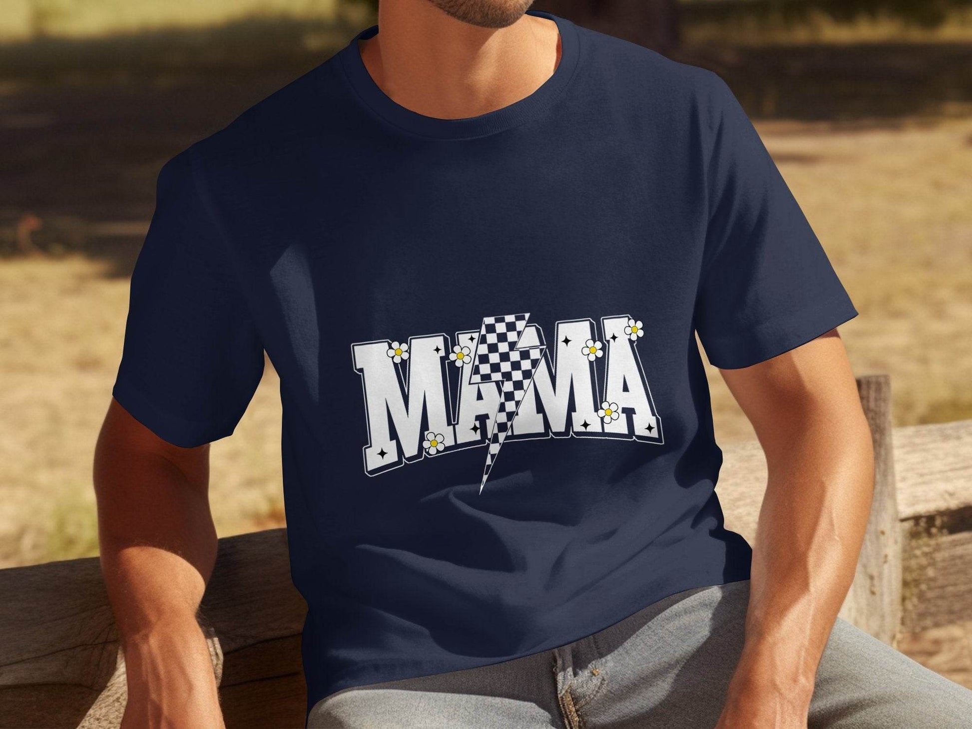Retro Mama Checkered Bolt Floral Design Graphic T-Shirt - Design & Vybe