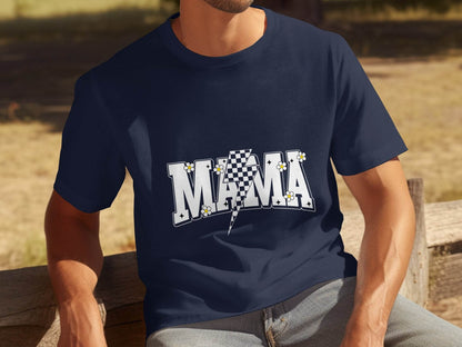 Retro Mama Checkered Bolt Floral Design Graphic T-Shirt - Design & Vybe