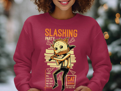 Slashing Party Cat Version for Adult Only Graphic Sweater - Design & Vybe
