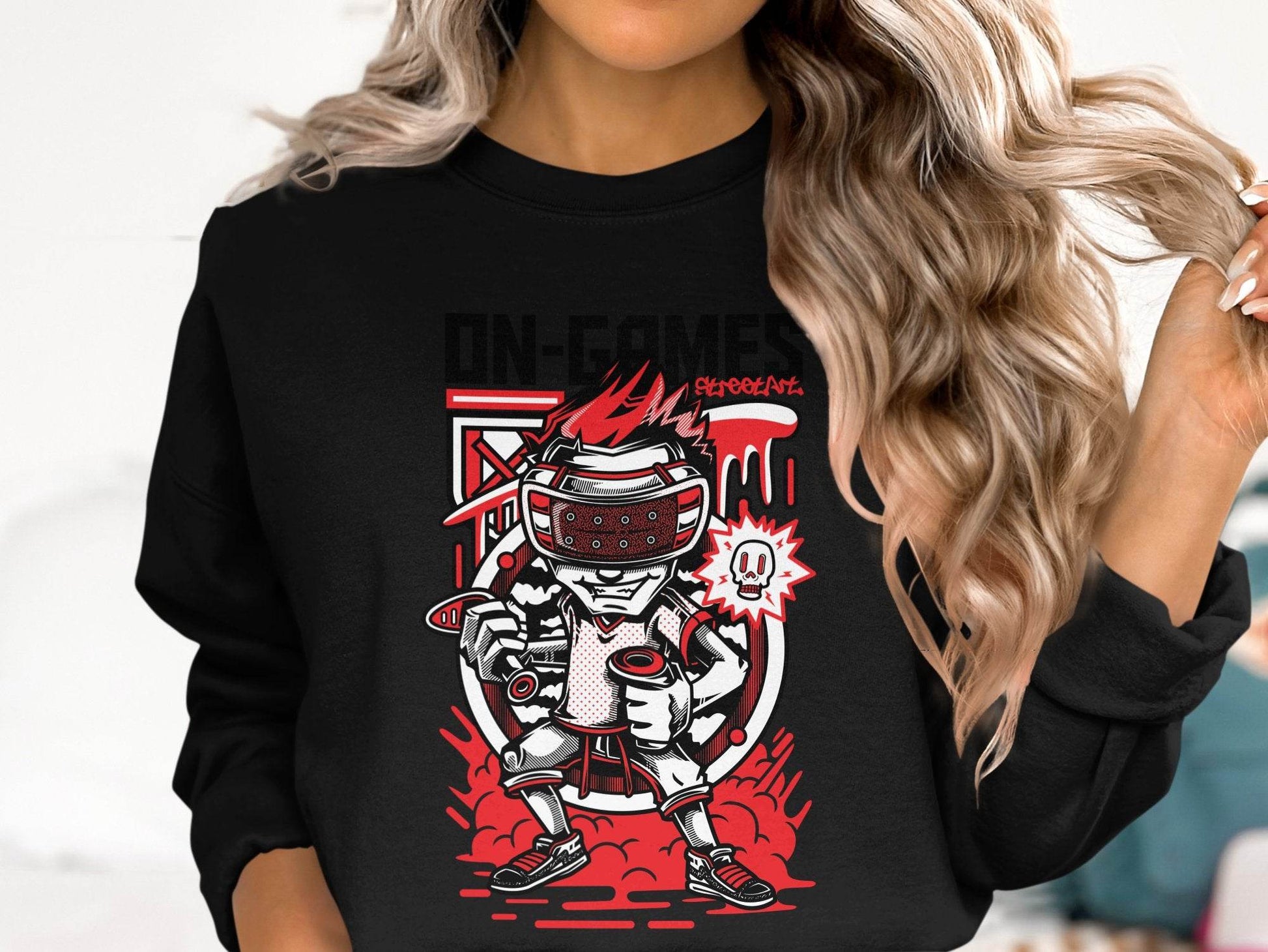 On Games Vr Gaming Schoolart Skull Graphic Design Sweater - Design & Vybe