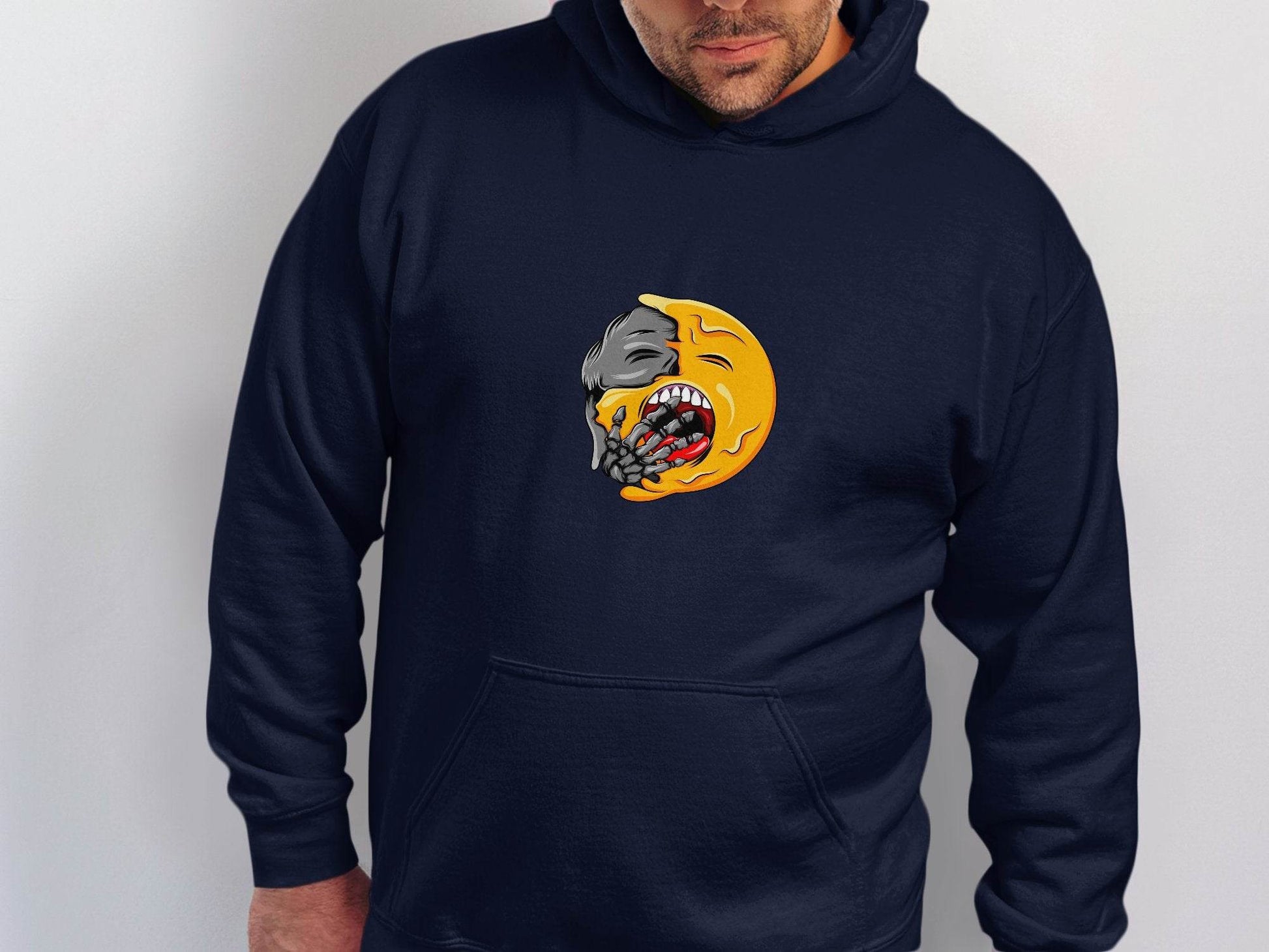 Zombie Emoji Biting Skeleton Hand Illustration Hoodie - Design & Vybe