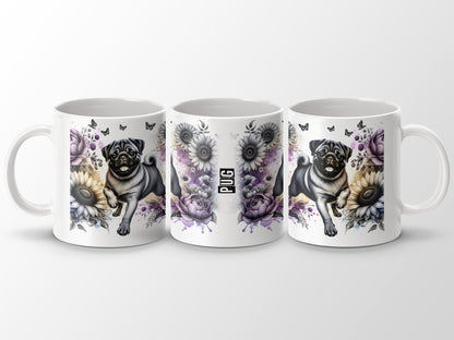 Adorable Pug with Flowers and Butterflies Mug product
