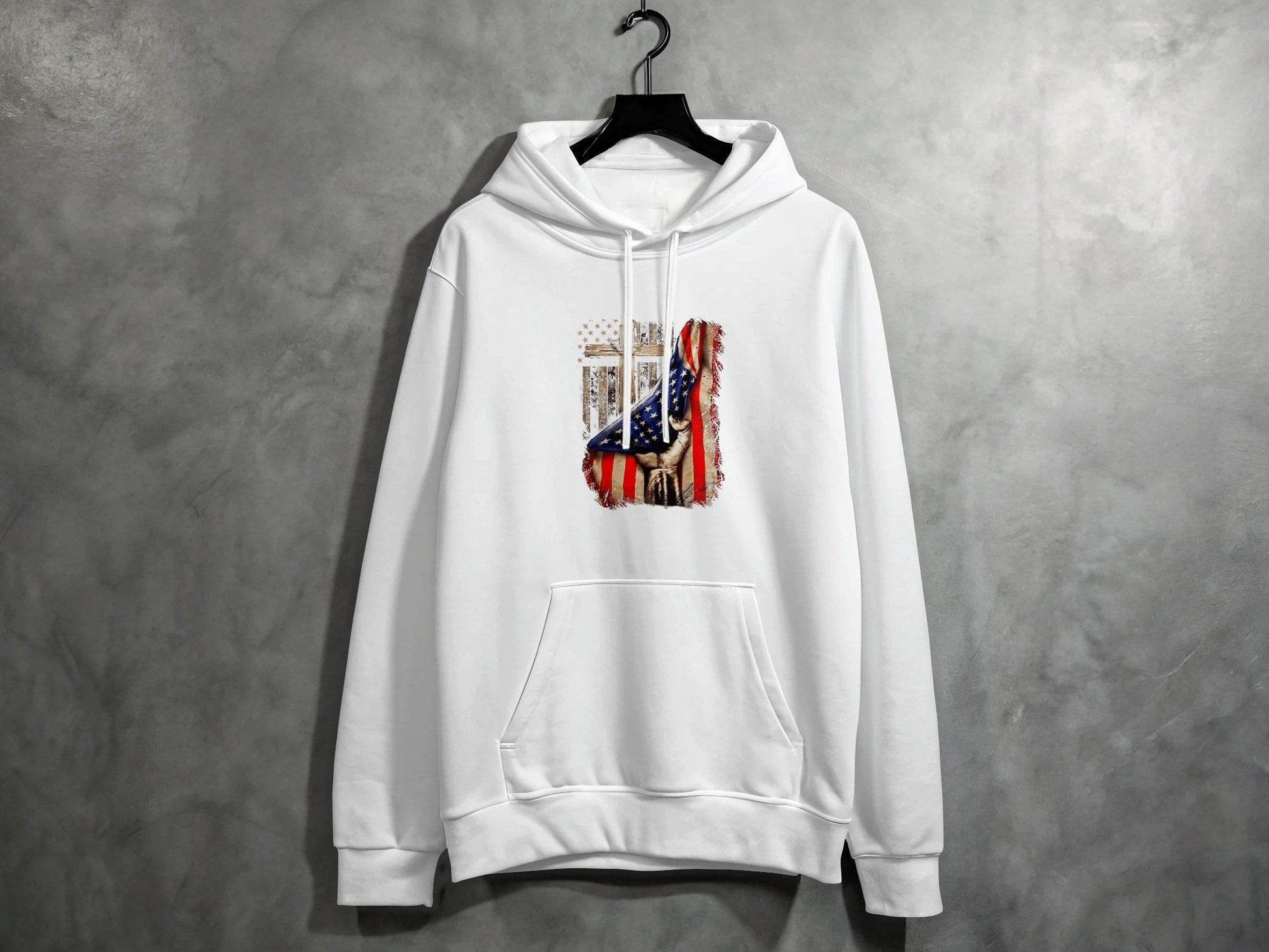 American Flag Plus Cross Held in Hand Design Hoodie - Design & Vybe