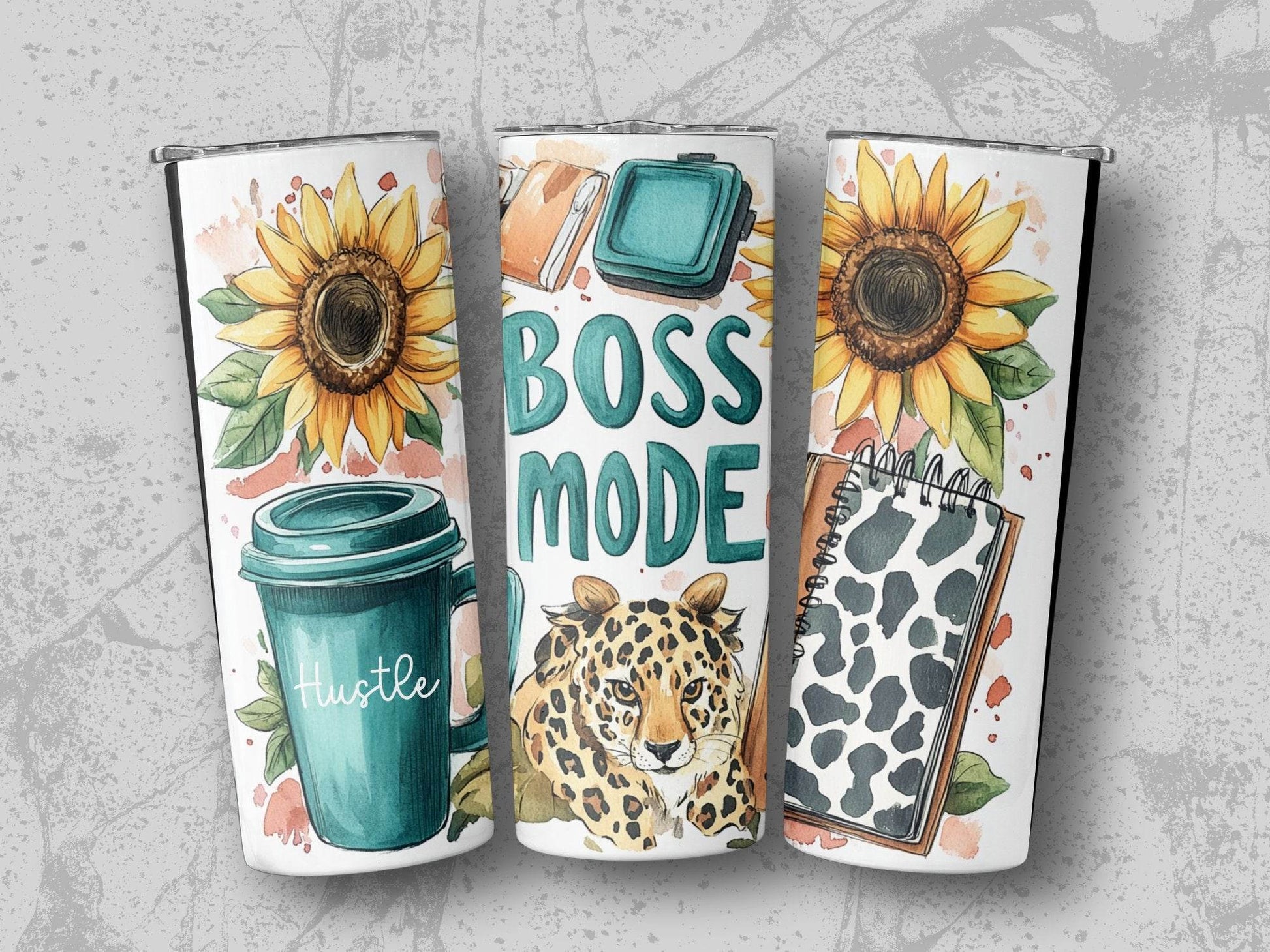 Boss Mode Sunflower Leopard Office Supplies Design Tumbler - Design & Vybe