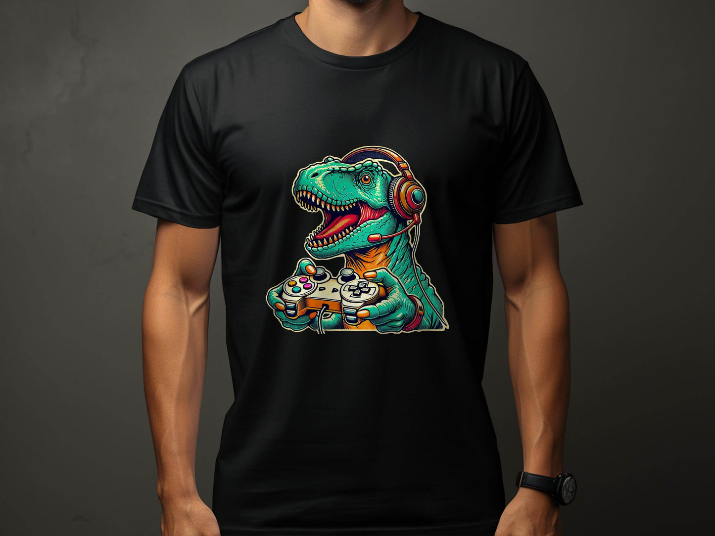 Gaming Dinosaur Retro Controller Funny Gamer Design T-Shirt - Design & Vybe