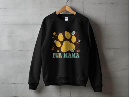 Fur Mama Paw Print Stars Flowers Checkered Pattern Sweater - Design & Vybe
