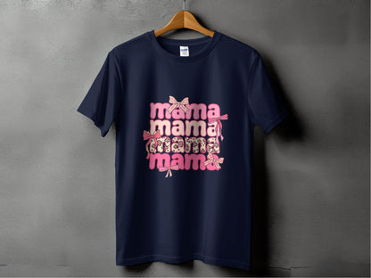 Mama Repeated With Bows Pink Themed Artwork T-Shirt - Design & Vybe