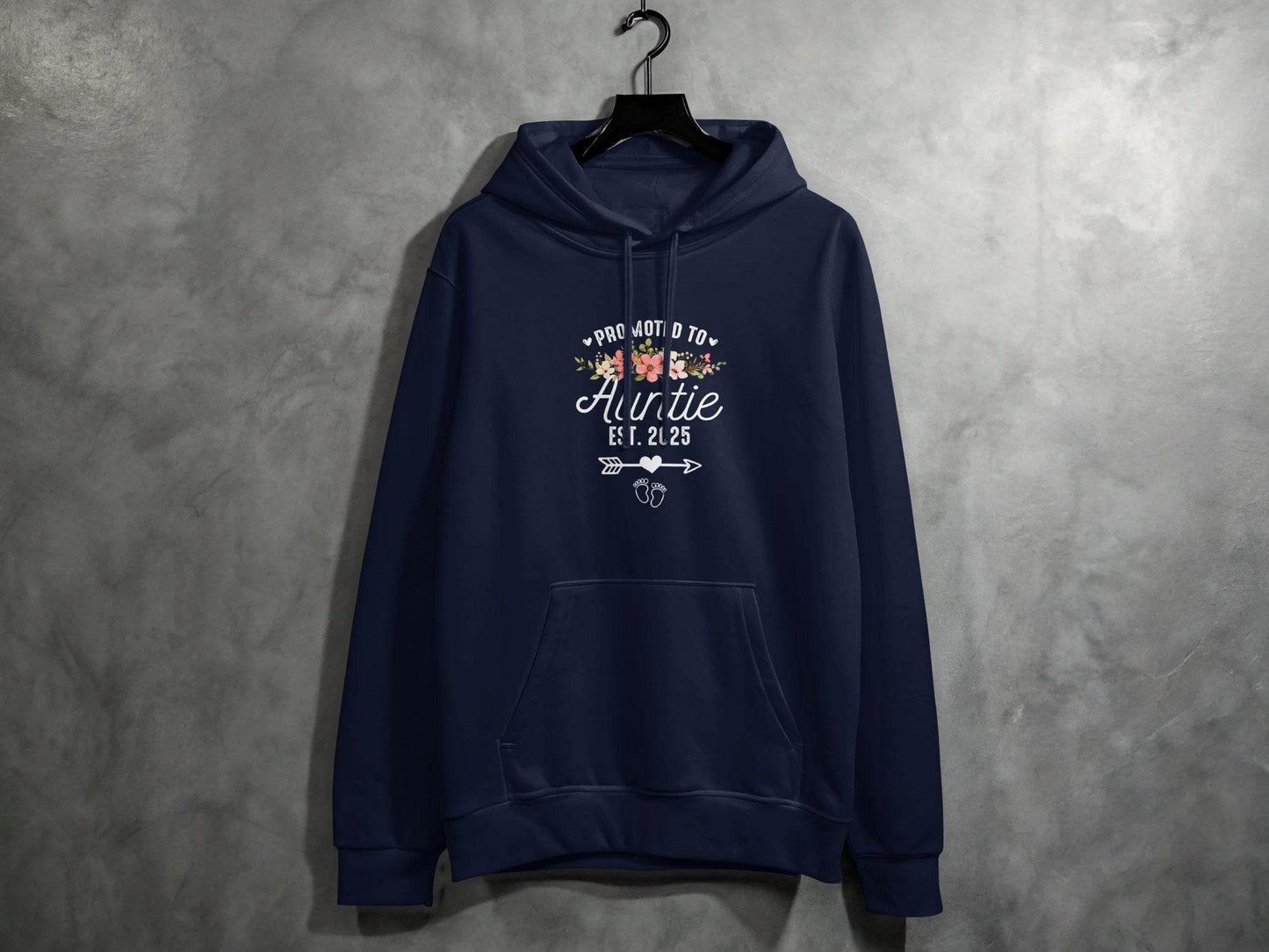 Promoted To Auntie Floral Arrow Baby Feet Est 2025 Hoodie - Design & Vybe