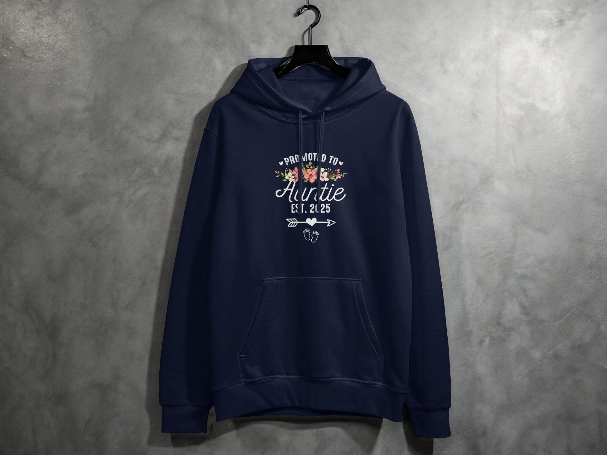 Promoted To Auntie Floral Arrow Baby Feet Est 2025 Hoodie - Design & Vybe