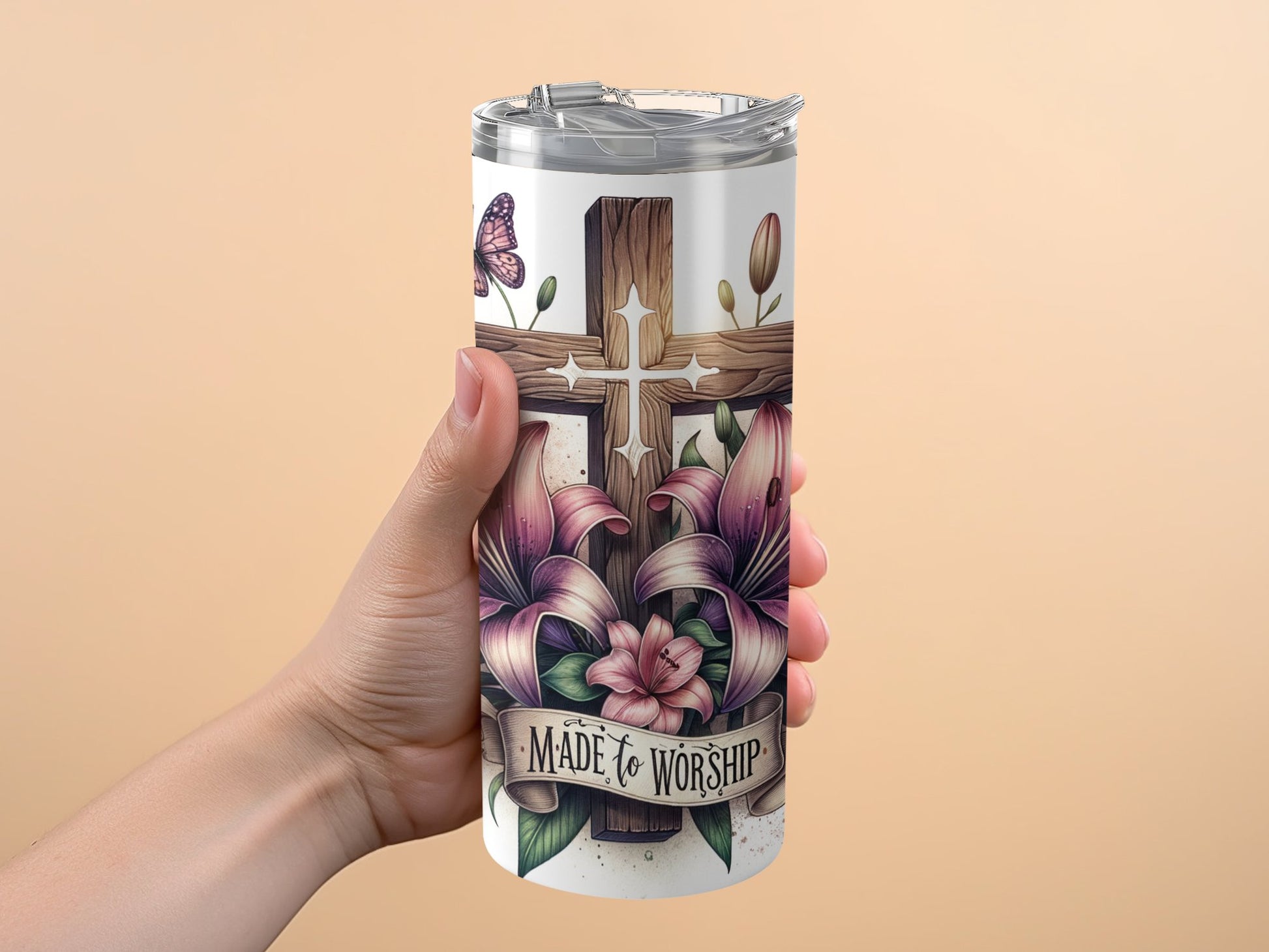 Made to Worship Floral Cross Tumbler product