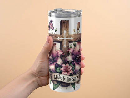 Made to Worship Floral Cross Tumbler product