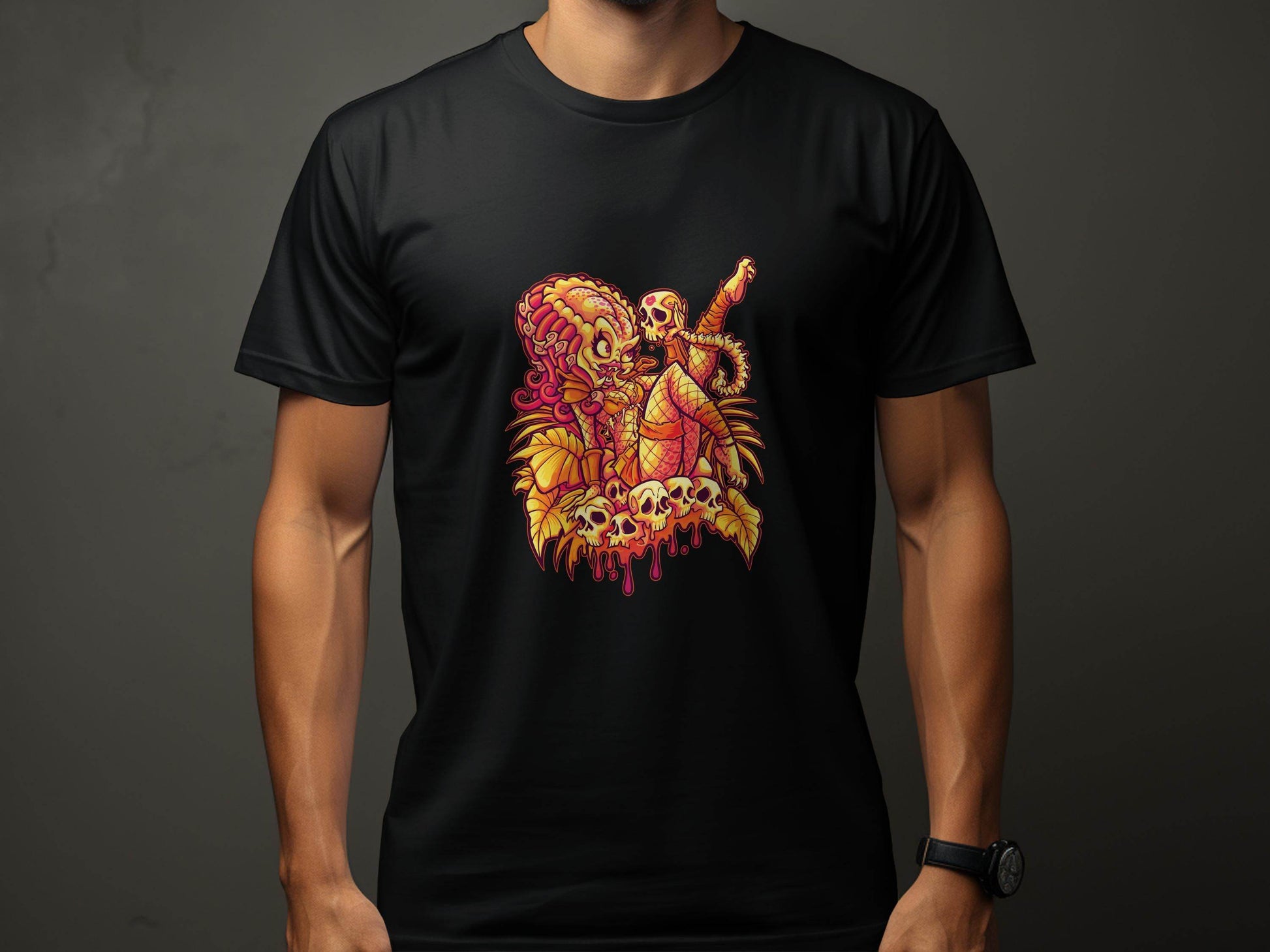 Predator Resting Atop Skulls Graphic T-Shirt - Design & Vybe