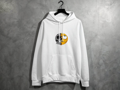 Half Skull Half Emoji Artistic Pattern Novelty Hoodie - Design & Vybe