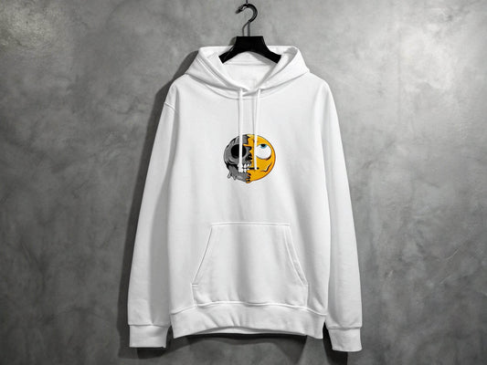Half Skull Half Emoji Artistic Pattern Novelty Hoodie - Design & Vybe