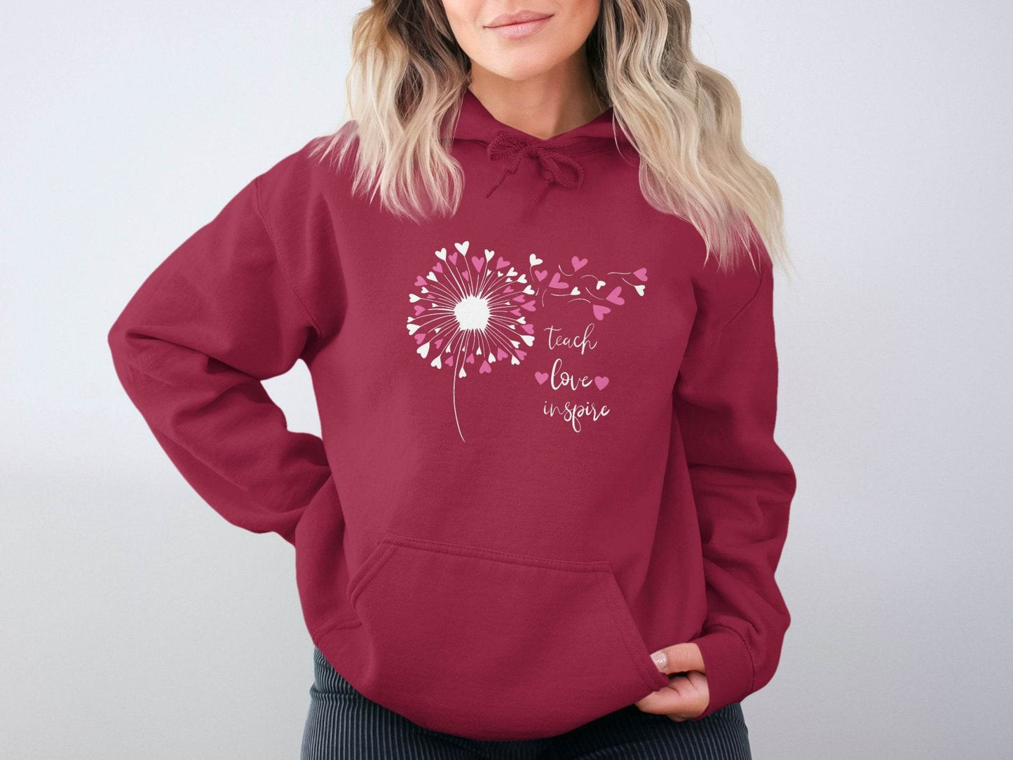 Teach Love Inspire Dandelion Heart Graphic Art Hoodie - Design & Vybe